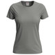 A women's classic T-shirt in a muted green colour, featuring a round neckline and short sleeves. It has a small logo.