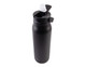 A drink bottle in matte black finish with a flip-top lid and a logo. It features a vacuum insulated design.