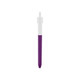 A purple and white click pen with a sleek design and a logo on the barrel.