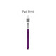 A purple click pen with a white top featuring a QR code and a logo.
