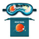 A satin sleep mask featuring a space travel design in shades of blue and orange, accompanied by a matching storage pouch.