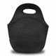 A black neoprene lunch bag featuring a rounded top handle and seamless sides. It has a simple, sleek design.