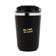 A drink bottle in matte black with a silver band and a logo featuring the words "GLAM CAMP."