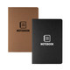 Two notebooks in brown and black, each featuring a logo and the word "NOTEBOOK" on the front cover.