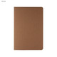 A brown notebook with a natural finish featuring rounded corners and a simple design. It has a logo on the cover.