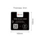A square black desk tag with a QR code, NFC logo, and branding at the top, measuring 100mm x 100mm.