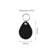 A black NFC keytag with a keyring, featuring a smooth, rounded design and dimensions specified above.