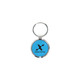 A round NFC epoxy tag in bright blue with a silver metal keyring and logo.
