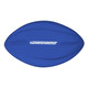 A blue football with a smooth, rounded shape and a logo on it.