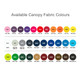 A colour swatch featuring various canopy fabric colours for the 23'' Colour Changing Umbrella, showing a range of shades.