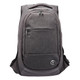 A grey anti-theft backpack featuring multiple zippered compartments and a logo on the front.