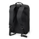 A black convertible travel backpack with adjustable straps and a sleek design, featuring a logo.