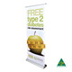 A deluxe 850mm roll-up banner featuring a green apple, a measuring tape, and a logo. Predominantly white and yellow.