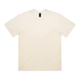 A cream-coloured t-shirt with short sleeves and a logo on the neckline.