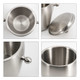 A stainless steel ice bucket with a smooth finish and a round lid, featuring a decorative knob on the side.
