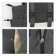 A grey tote bag featuring yoga mat straps, zip closure, and a snap button pocket. Includes adjustable straps and logo.