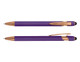 A purple stylus pen with rose gold accents and a clip. It features a rounded tip and a sleek design.