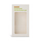 A power bank in a plain white packaging with a transparent front, featuring a natural bamboo design and a branding logo.