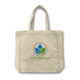 A beige 450gsm Victorian canvas tote bag with handles and a circular logo featuring green and blue leaves.