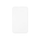 A white solid-state power bank with rounded edges and a simple design, featuring a logo on the surface.
