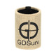 A jute stubby holder in natural beige with a dark logo on the front. Ideal for keeping drinks cool.