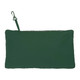 A green packable jacket folded into a compact pouch with a clip attachment. The jacket features a zip closure.