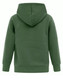 A green kids' hoodie featuring a close front design and a hood. It has long sleeves and a simple style.