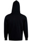 A kids' hoodie in black with a hood, featuring a simple design and a logo on the back.