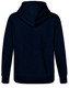 A dark navy hoodie with a front pocket and a contrasting hood. Includes a logo on the garment.