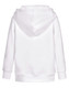 A white kids' hoodie with a close front design and a hood. Features long sleeves and a simple back view.