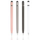 A set of four metal pens in rose gold, grey, black, and white, featuring a logo on each pen.