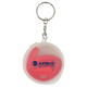 A clear container with a keyring holds a red reusable silicone straw inside. The container features a logo.