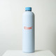 A drink bottle featuring a light blue body and a blue cap, with a logo on its surface.
