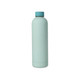 A drink bottle with a turquoise body and matching cap, featuring a logo on the side.