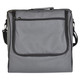 A grey picnic basket with a front zip pocket and an adjustable shoulder strap. It has a logo on the side.