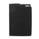 A black A5 notebook with a slim profile, featuring an interior pocket for notes or cards and a logo on the cover.