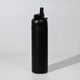 A drink bottle in matte black with a flip-top lid and a built-in straw, featuring a logo.