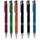 A selection of six metal pens in burgundy, green, orange, black, navy, and teal, each with a silver clip and accents.
