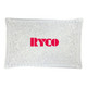 A clear cooling pack filled with small beads, featuring a logo in bold pink.
