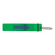 A green drink bottle opener with a metal keyring attachment and a branded logo.