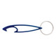 A drink bottle opener in blue, featuring a sleek design with a metal keyring attached.