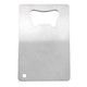 A drink bottle opener in stainless steel, featuring a minimalist design with a circular hole and a bottle opener cutout.