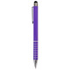 A purple stylus pen with a metallic clip and silver accents. It features a rubber tip for touchscreen use.
