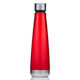 A drink bottle made of red Tritan material with a silver metallic cap and a sleek, tapered design.