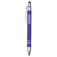 A purple metal pen with a silver clip and stylus tip, featuring a logo on the barrel.