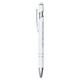 A white metal pen with a silver clip and tip, featuring a logo on its body.
