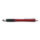 A red stylus pen with a black grip and a silver clip, featuring a logo.