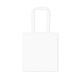 A plain white tote bag with long handles and no visible branding or designs.