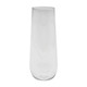 A stemless shatterproof champagne glass in clear plastic with a smooth, modern design. It features a logo.