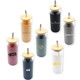 A drink bottle collection featuring various tumblers in colours like pink, beige, navy, grey, and white, each with a bamboo lid and a straw.
